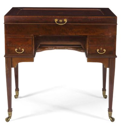 null LARGE MAHOGANY DRESSING TABLE
opening to two leaves discovering a mirror, with...