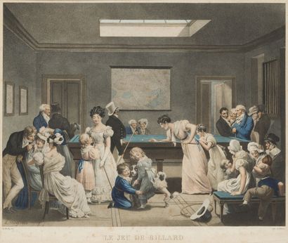 null After Louis BOILLY (1761-1845)*
The billiard game, 1828
Color lithograph by...