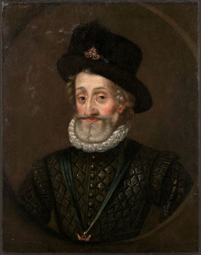 null ÉCOLE FRANÇAISE DU XVIIIe*
Portrait d'Henri IV en buste dans un ovale peint
Toile.
Étiquette...