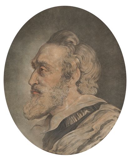 D'après Pierre Paul RUBENS (1577-1640)* "Profile of Henri IV
Aquatint in oval colors...