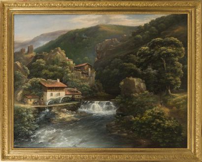 null Isidore Laurent DEROY (1797-1886)*
Moulin dans la vallée
Huile sur toile, signée...
