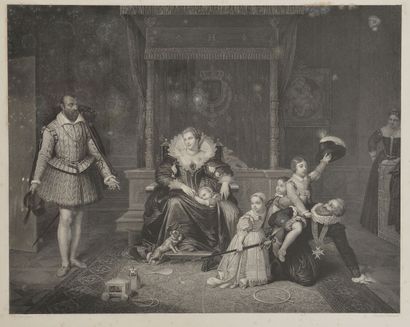  D'après Jean-Auguste-Dominique INGRES (1880-1967)*
Henri IV et ses enfants
Gravure... Gazette Drouot