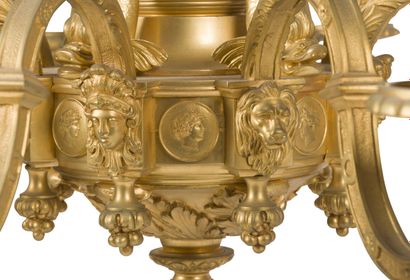 null GILDED BRONZE CHANDELIER, WITH EIGHT LIGHTS
and decorated with mascarons, lion's...