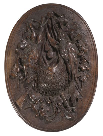 null HIGH RELIEF IN OVAL IN CARVED WALNUT*, FEATURING
featuring Hare, Woodcock and...
