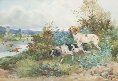 null Hippolyte GIDE (1852-1921)*
Dogs on the lookout - Dogs reporting
Two gouache...