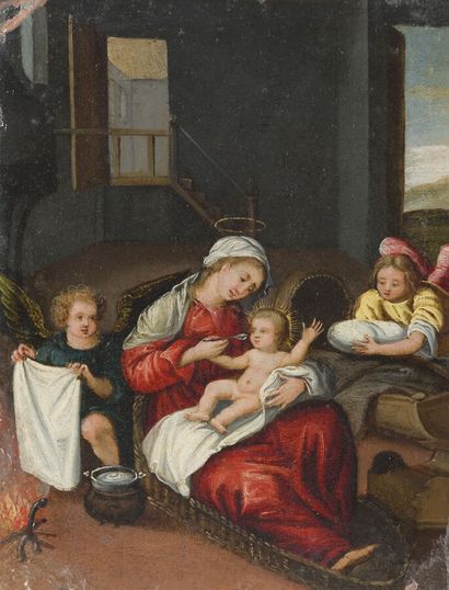 ÉCOLE XVIIe SIÈCLE
La vierge Marie et l'enfant...
