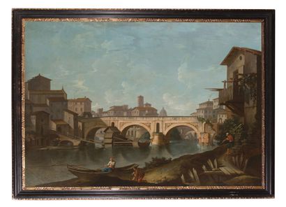 null ÉCOLE ROMAINE DU XVIIIe SIÈCLE
Vue de Rome, le ponte Rotto
Toile.
119 x 170...