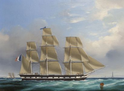 null ÉCOLE FRANÇAISE VERS 1830
Le Trois-mâts « Oscar » en mer devant Cordouan
Huile...