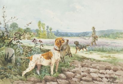 null Hippolyte GIDE (1852-1921)*
Dogs on the lookout - Dogs reporting
Two gouache...