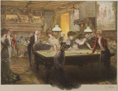 null After Maurice NEUMONT (1868-1930)*
The billiard game
Lithograph in colors signed...