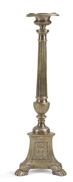null SILVER PLATED BRONZE CANDLESTICK*.
(Transformed into a lamp stand).
19th century.
H.:...