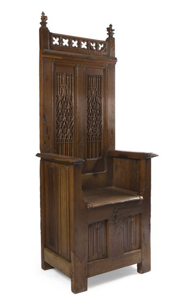 null TWO CATHEDRALS IN CARVED OAK
with high back and decoration of arcatures, folded...