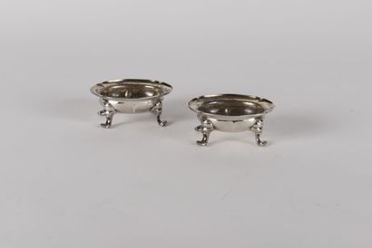 Two 934 thousandths silver oval saltshakers...