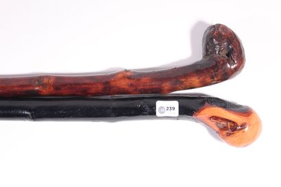 Monoxyle cane in painted wood. Length 92...