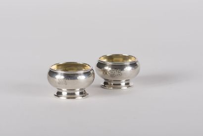 null Tiffany and co, pair of small silver plated salt and pepper shakers of baluster...