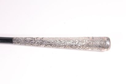 null Fine sword cane, black wood shaft, long silver pommel decorated with exotic...