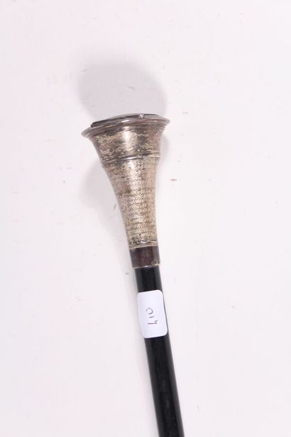 null Erotic cane, the silver pommel engraved with a moon and a splayed sun opening...