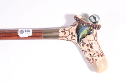 Cane in exotic wood, knob in andouiller carved...