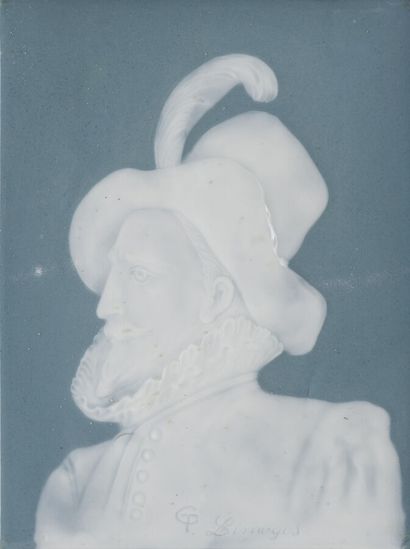 null Manufacture de Sèvres, médaillon rond en biscuit orné du profil d'Henri IV portant...