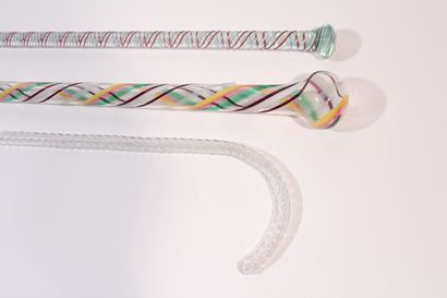 null Three spun glass canes: one transparent twisted 82 cm, and two with polychrome...