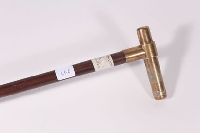 null Lighter cane, the shaft in exotic wood, the knob square in brass retracting...