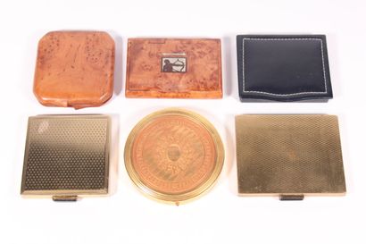 Three gilded metal compacts: two rectangular...