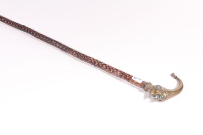 null Cane puzzle, the shaft in hawthorn, the pommel in bronze in the shape of head...