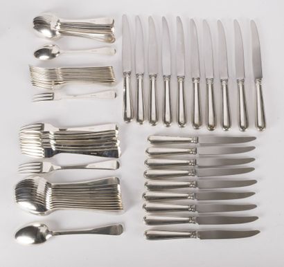 null Set of silver-plated cutlery: nine small and ten large knives, twelve three-pronged...