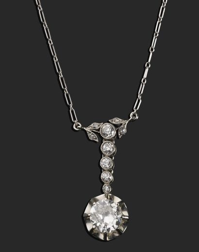 Art Deco necklace in white gold 750 thousandths,...