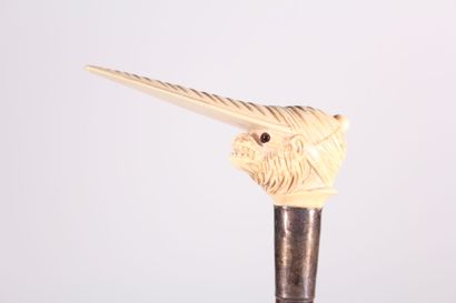 null Humorous cane, elephant ivory handle in the shape of a monkey's head wearing...