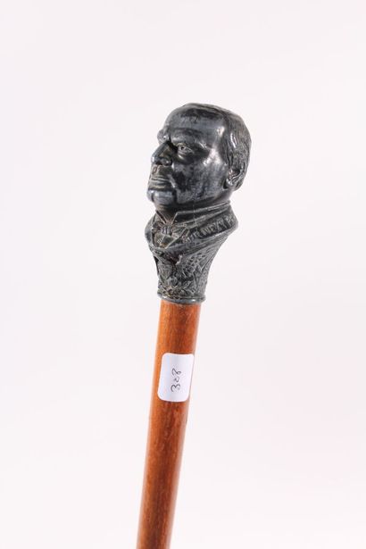 null American election cane, wooden shaft, pewter knob in the shape of William Mac...