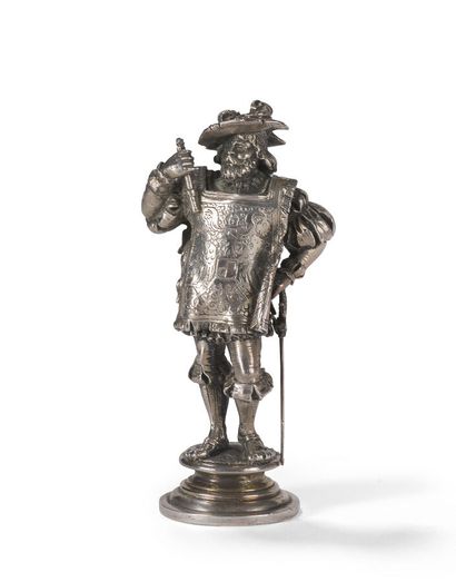 null Silver cachet in the effigy of a historical character, military in foot wearing...