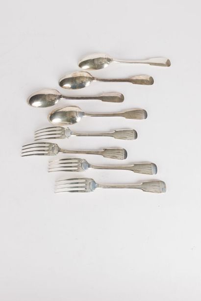 null Christofle, four silver cutlery Minerve 950 thousandths model uni-flat, in a...