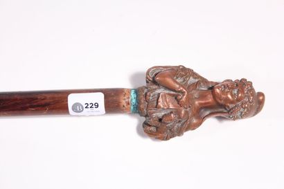 null Patriotic cane, wooden shaft, copper pommel in the form of a bust of Marianne...