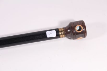 null Cane with system, the shaft in black wood, the pommel in painted composition...