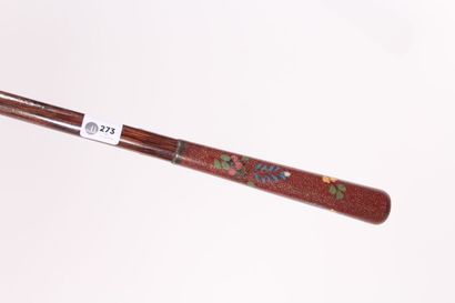 null Cane, the shaft in palm tree, pommel Milord in enamel cloisonné (accidents)....