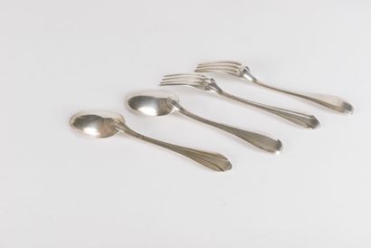 null Two large silver cutlery Minerve 950 thousandths Art Deco model 320 g, one of...