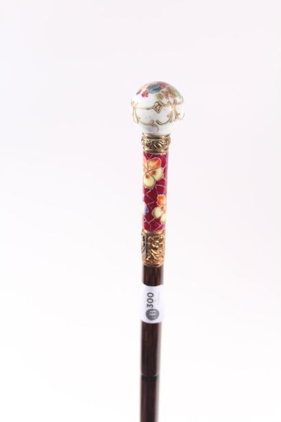 Cane, bamboo shaft decorated with a brass...