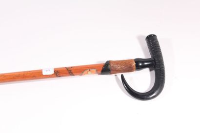 null Swiss ice axe stick, shaft in Malacca rush, ending with a leg and a chamois...