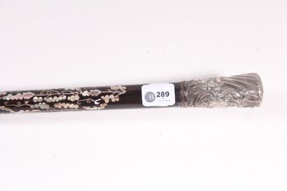 null Cane, the shaft in rosewood with mother-of-pearl inlays forming patterns of...