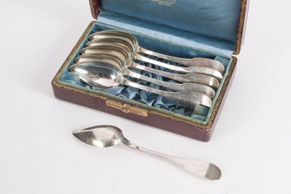 null Six coffee spoons in Minerva silver 950 thousandths, model uni-flat, spatula...