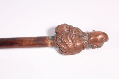 null Patriotic cane, wooden shaft, copper pommel in the form of a bust of Marianne...