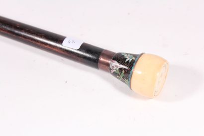 null Cane whistle, the shaft out of wooden, the knob out of silver, enamel cloisonné...