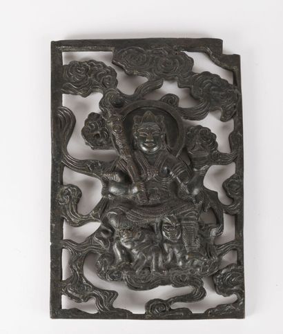 Plaque en bronze 
Tibet, fin du XIXe siècle
Rectangulaire,...