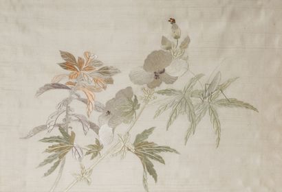 null Embroidered silk panel
China, late 19th/early 20th century
Decorated with flowering...
