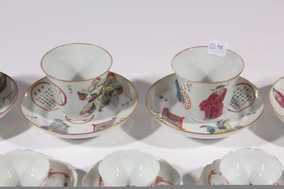 null Three cups and five saucers 
China, late 19th century
Decorated with dignitaries...