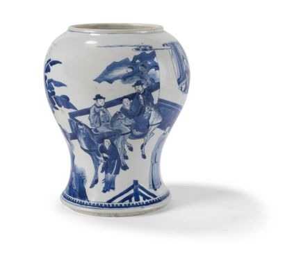 Bottom of a yenyen vase in blue and white...