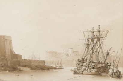 null S. GILBERT (actif au début du XIXe siècle)
Deux vues animées du port de Brest
Plume...