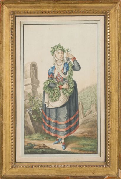 null Attribué à Johann Jakob ROCH (Bonn 1750-1829)
Une vendangeuse 
Aquarelle sur...