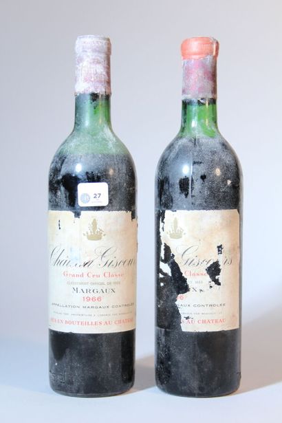 null 1966 - Château Giscours, Margaux, 2 blles, étiquettes abimées, 1 capsule le...